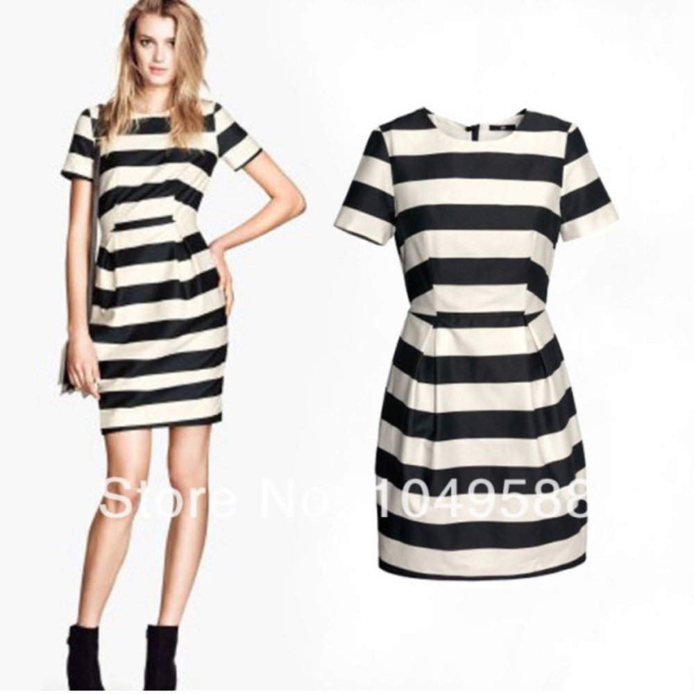 H&M black and white striped Sheath Dress size 2-4